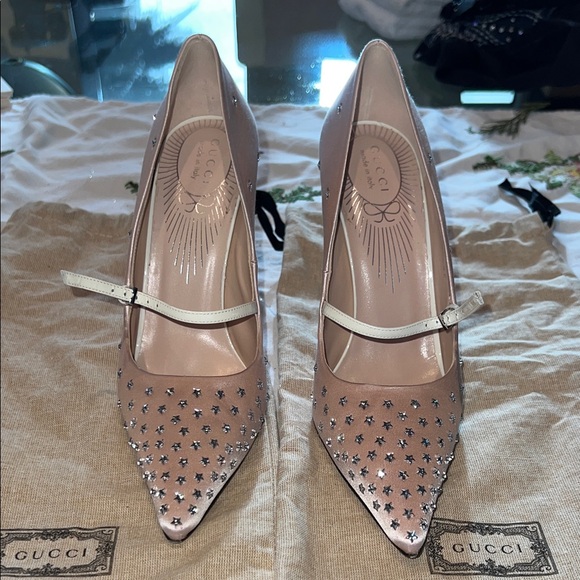 Gucci Shoes - Gucci Women's Pink and White Studded Heels